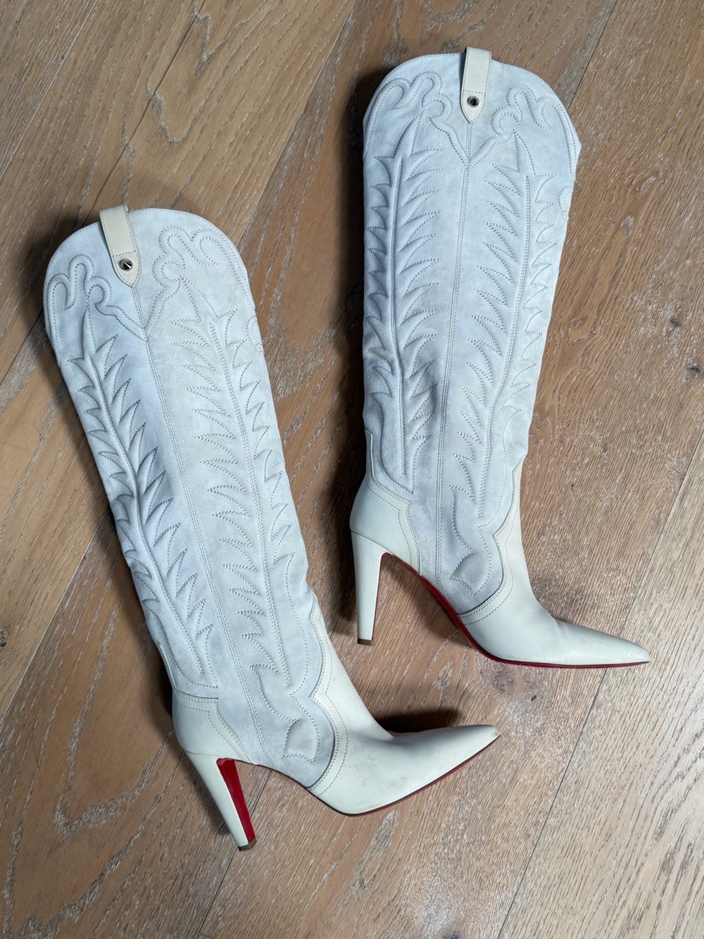 Christian Louboutin Santia Bota Western Boots Booties 10 41 White Cream